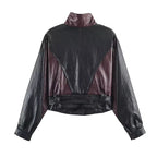 THE OKANAGAN BORDEAUX CROPPED LEATHER LOOK JACKET