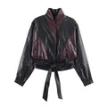 THE OKANAGAN BORDEAUX CROPPED LEATHER LOOK JACKET