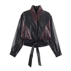 THE OKANAGAN BORDEAUX CROPPED LEATHER LOOK JACKET